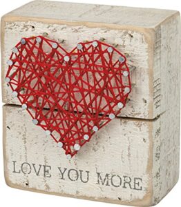 primitives by kathy 34248 rustic white string art box sign, 3.5″ x 4″, love you more
