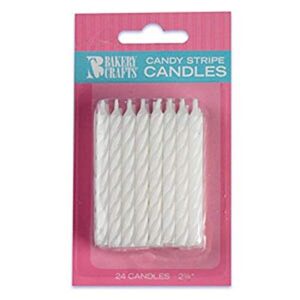 oasis supply candy stripe birthday candles, 2.5-inch, white