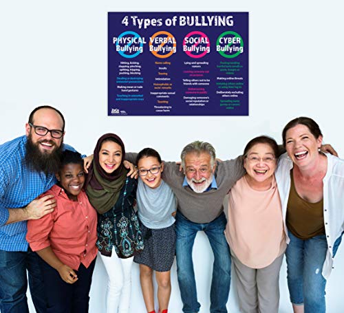 4 Types of Bullying Poster - Laminated, 17 inches x 22 inches - Bullying Posters for Schools and Workplace - Anti Bullying Posters - No Bullying Poster for Classroom