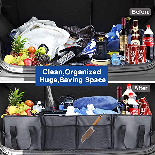 X-cosrack Car Trunk Organizer, Storage with Insulation Cooler Bags for SUV, Truck, Automotive, Van, Cargo, Collapsible Portable Multi Compartments Cargo Organizer with Straps