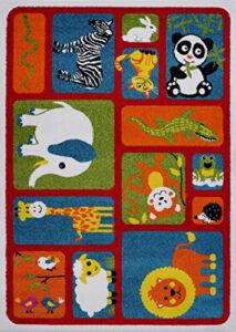 ladole rugs adorable animals theme contemporary kids area rug – carpet for living room bedroom entrance hallway carpet – red multicolor, 4×6 (3’11” x 5’3″ 120cm x 160cm)