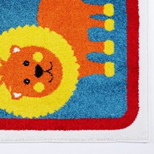 Ladole Rugs Adorable Animals Theme Contemporary Kids Area Rug - Carpet for Living Room Bedroom Entrance Hallway Carpet - Red Multicolor, 4x6 (3'11" x 5'3" 120cm x 160cm)