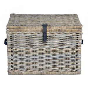 the basket lady deep wicker storage trunk, large, 24 in l x 17 in w x 17.5 in h, serene grey