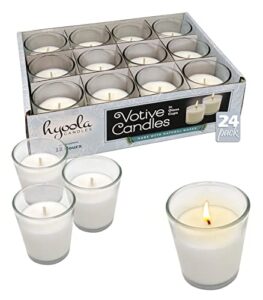 hyoola white votive candles in glass – pack of 24 votive candle – 12 hour burn time – unscented votive candles – glass votives