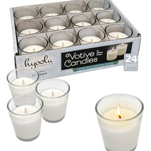 Hyoola White Votive Candles in Glass - Pack of 24 Votive Candle - 12 Hour Burn Time - Unscented Votive Candles - Glass Votives