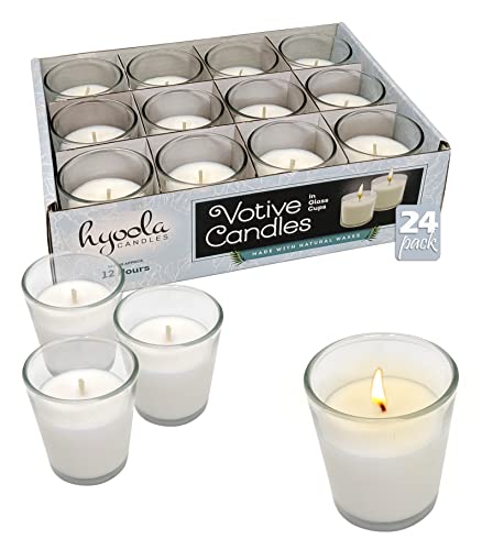 Hyoola White Votive Candles in Glass - Pack of 24 Votive Candle - 12 Hour Burn Time - Unscented Votive Candles - Glass Votives