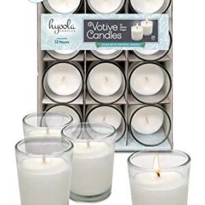 Hyoola White Votive Candles in Glass - Pack of 24 Votive Candle - 12 Hour Burn Time - Unscented Votive Candles - Glass Votives