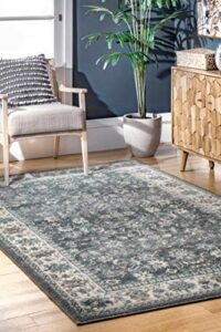 nuloom manor classic floral area rug, 5′ x 8′, grey