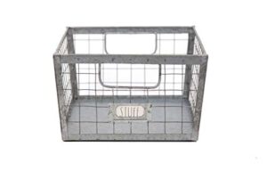 rae dunn wire storage basket – galvanized steel and solid wood organizer – decorative folder bin with two handles and label slot – for office, bedroom, living room, closet and more