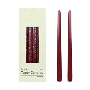 zest candle 12-piece taper candles, 12-inch, burgundy