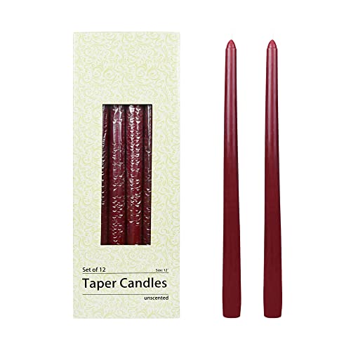 Zest Candle 12-Piece Taper Candles, 12-Inch, Burgundy