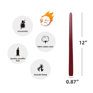 Zest Candle 12-Piece Taper Candles, 12-Inch, Burgundy