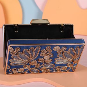 Fawzia Embroidery Wedding Clutch Evening Bags For Women-Blue