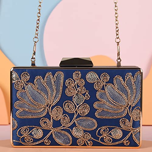 Fawzia Embroidery Wedding Clutch Evening Bags For Women-Blue