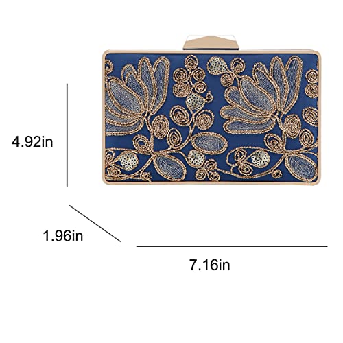 Fawzia Embroidery Wedding Clutch Evening Bags For Women-Blue