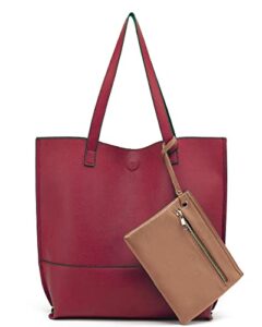 scarleton tote bags for women, purses for women, handbags for women, reversible travel shoulder bag with pouch, h20182014 – burgundy/khaki
