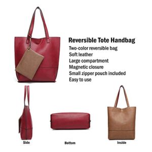 Scarleton Tote Bags for Women, Purses for Women, Handbags for Women, Reversible Travel Shoulder Bag with Pouch, H20182014 - Burgundy/Khaki