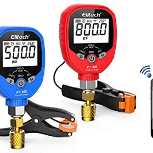 Elitech Digital AC Gauge Set HVAC Gauges APP Monitoring with Temperature Clamps 1/8'' NPT, PT-500&PT-800