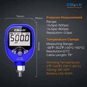 Elitech Digital AC Gauge Set HVAC Gauges APP Monitoring with Temperature Clamps 1/8'' NPT, PT-500&PT-800