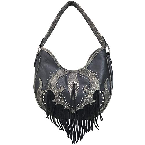 Zelris Western Concho Fringe Lace Two Toned Conceal Carry Hobo Tote Purse (Black)