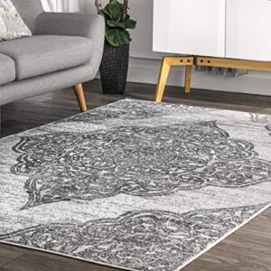 nuloom jeannette floral area rug, 4′ x 6′, grey