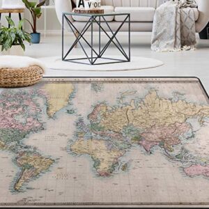 naanle vintage world map area rug 5’x7′, educational polyester area rug mat for living dining dorm room bedroom home decorative