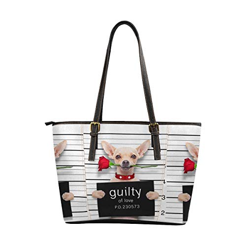 InterestPrint Womens Handbags Ladies Purses Shoulder Bags Tote Bag Valentines Chihuahua Dog