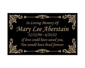 beautifully engraved plaque, plate, name plate in black and gold – 4.5″ x 2.5″ and more sizes