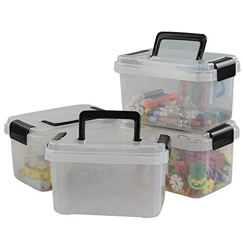 Teyyvn Plastic Mini Latch Box, Storage Bin with Locking Lids(Pack of 4, 2 L, Clear)