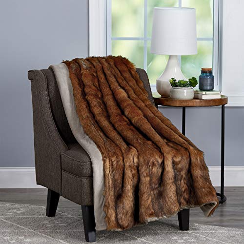 Faux Fur Throw Blanket- Luxurious, Soft, Hypoallergenic Premium Faux Chinchilla Fur Blanket with Faux Mink Back and Gift Box, 60”x70” by LHC (Brown)