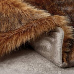 Faux Fur Throw Blanket- Luxurious, Soft, Hypoallergenic Premium Faux Chinchilla Fur Blanket with Faux Mink Back and Gift Box, 60”x70” by LHC (Brown)