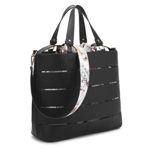 2pcs women tote handbag oxford cloth purse top handle work bag large capacity shoulder bag for work(black floral)