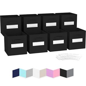royexe storage cubes – 11 inch cube storage bins (set of 8). features large label window & dual handles & fabric cubby organizer baskets | foldable closet shelf organization boxes (black)