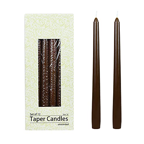 Zest Candle 12-Piece Taper Candles, 10-Inch, Brown