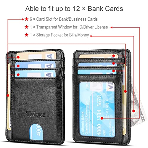 Teskyer Slim Wallet for Men, Minimalist Front Pocket RFID Blocking Leather Wallet Credit Card Holder for Men & Women