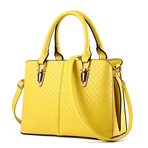 JHVYF Casual Top Handle Handbag Purse Satchel Pu Leather Shoulder Bag Women T Yellow