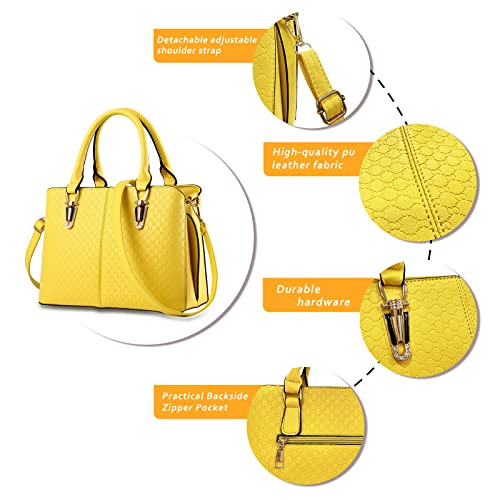 JHVYF Casual Top Handle Handbag Purse Satchel Pu Leather Shoulder Bag Women T Yellow