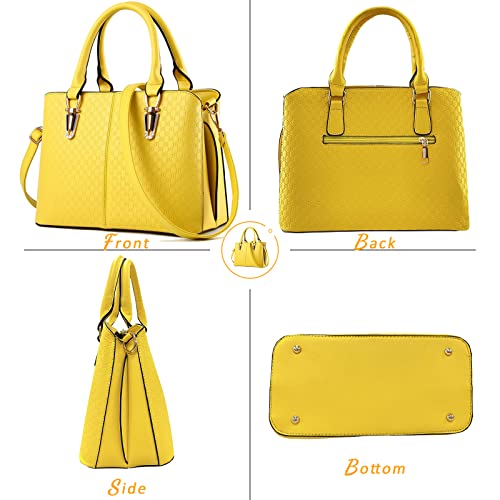 JHVYF Casual Top Handle Handbag Purse Satchel Pu Leather Shoulder Bag Women T Yellow