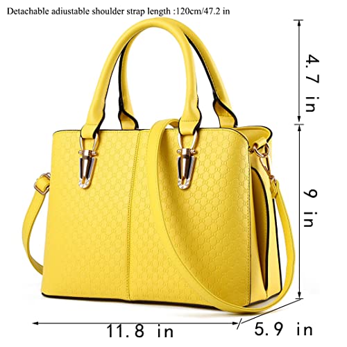 JHVYF Casual Top Handle Handbag Purse Satchel Pu Leather Shoulder Bag Women T Yellow