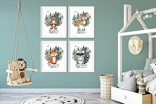 Boy Nursery Wall Decor - Baby Boy Room Decor - Woodland Nursery Decor for Boys - Boys Room Decorations for Bedroom - SET OF 4 Prints - 8x10 Each - UNFRAMED