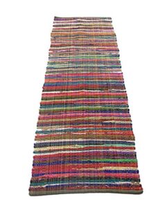 chardin home – eco friendly 100% recycled cotton colorful chindi runner area rug – 2’x7′, multi