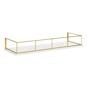 kate and laurel benbrook wood shelf, 24″ x 8″, white and gold, modern glam storage shelf