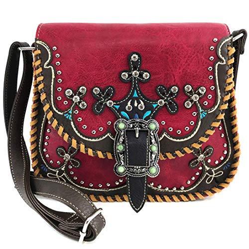 Zelris Western Moccasin Flower Buckle Women Conceal Carry Crossbody Satchel Bag (Rose Red)