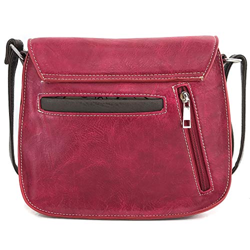 Zelris Western Moccasin Flower Buckle Women Conceal Carry Crossbody Satchel Bag (Rose Red)