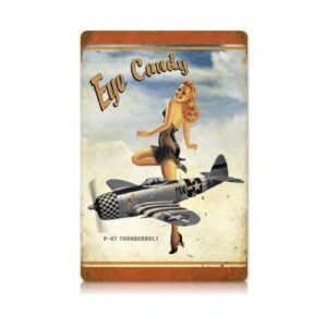 p-47 thunderbolt pinup girl eye candy vintage metal sign military tin sign 7.8x11.8 inch