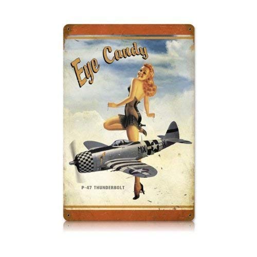 P-47 Thunderbolt Pinup Girl Eye Candy Vintage Metal Sign Military TIN Sign 7.8X11.8 INCH