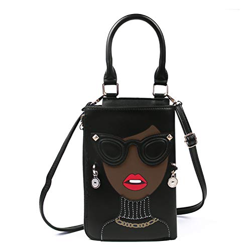 KUANG! Women Novelty Lady Face Shoulder Bags Funky PU Leather Top Handle Satchel Handbags Clutch Purse for Women