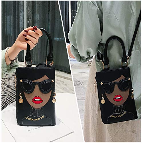 KUANG! Women Novelty Lady Face Shoulder Bags Funky PU Leather Top Handle Satchel Handbags Clutch Purse for Women