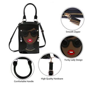 KUANG! Women Novelty Lady Face Shoulder Bags Funky PU Leather Top Handle Satchel Handbags Clutch Purse for Women