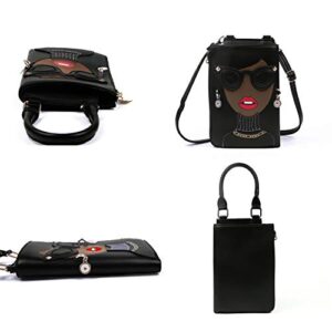 KUANG! Women Novelty Lady Face Shoulder Bags Funky PU Leather Top Handle Satchel Handbags Clutch Purse for Women